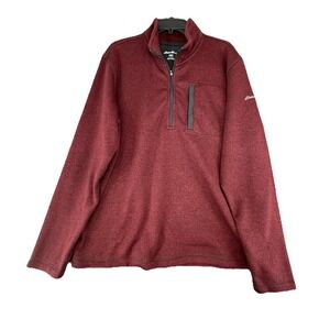 Eddie Bauer Fleece Sweater Mens 2XL XXL Berry Red‎ Quarter Zip Sweatshirt